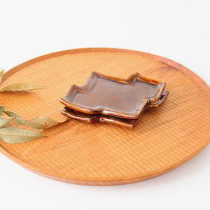 Tea heart small plate, pine bark rhombus, candy, pottery, Kitagama, Kasen, Hiroshige Kato, Seto ware