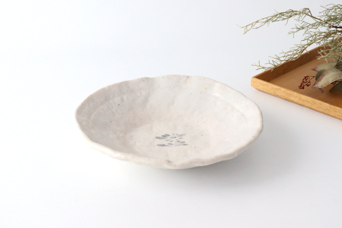 Kitagama Kasen Hiroshige Kato Flat Bowl White Flower | Serving Bowl Seto Ware