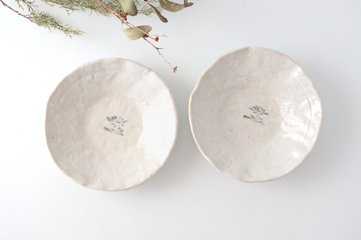 Kitagama Kasen Hiroshige Kato Flat Bowl White Flower | Serving Bowl Seto Ware