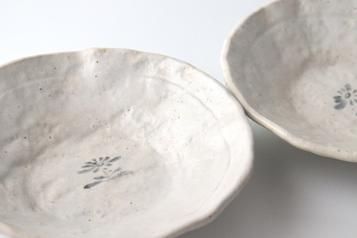 Kitagama Kasen Hiroshige Kato Flat Bowl White Flower | Serving Bowl Seto Ware