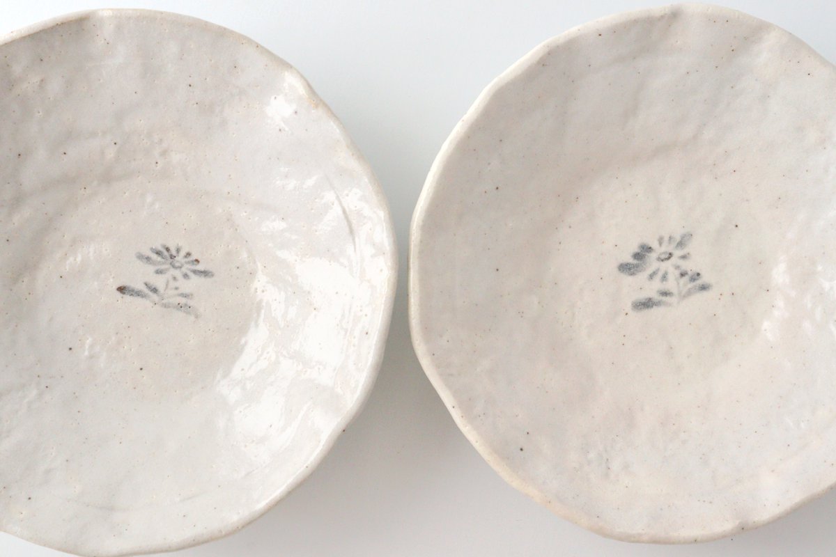 Kitagama Kasen Hiroshige Kato Flat Bowl White Flower | Serving Bowl Seto Ware