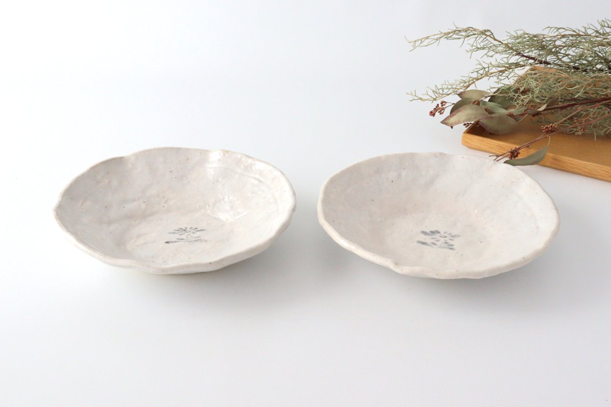 Kitagama Kasen Hiroshige Kato Flat Bowl White Flower | Serving Bowl Seto Ware