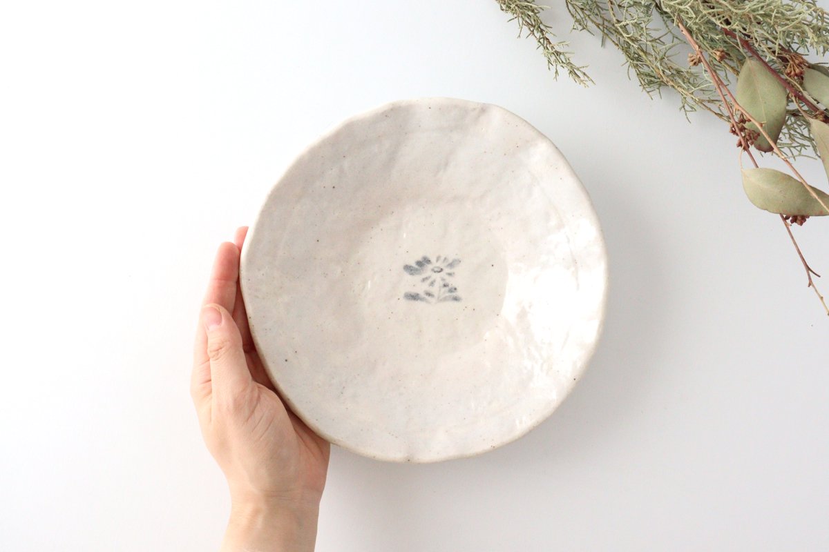 Kitagama Kasen Hiroshige Kato Flat Bowl White Flower | Serving Bowl Seto Ware