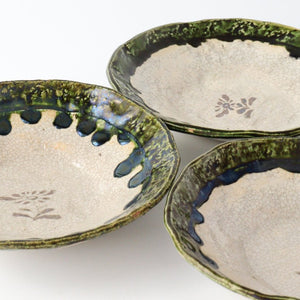 Kasumi floret stone-grained flat plate Oribe pottery Kitagama Kasen Hiroshige Kato Seto ware