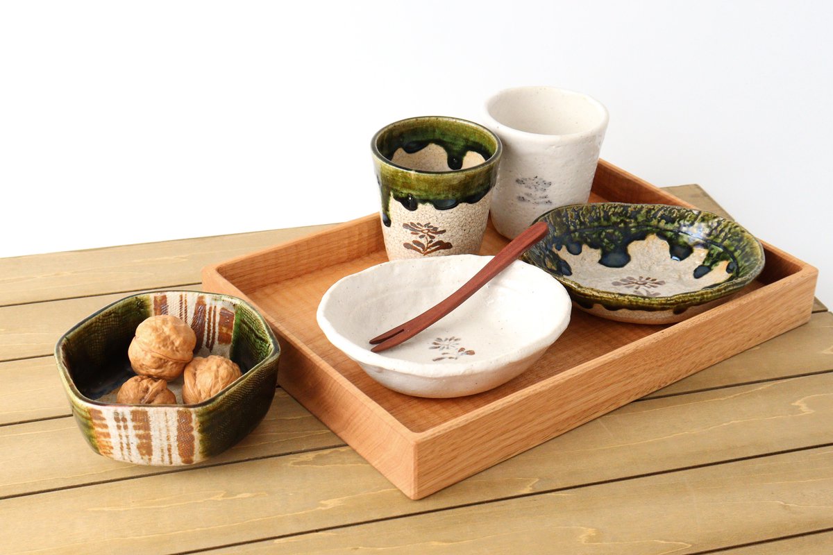 Kasumi floret stone-grained flat plate Oribe pottery Kitagama Kasen Hiroshige Kato Seto ware