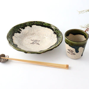 Kasumi floret stone-grained flat plate Oribe pottery Kitagama Kasen Hiroshige Kato Seto ware