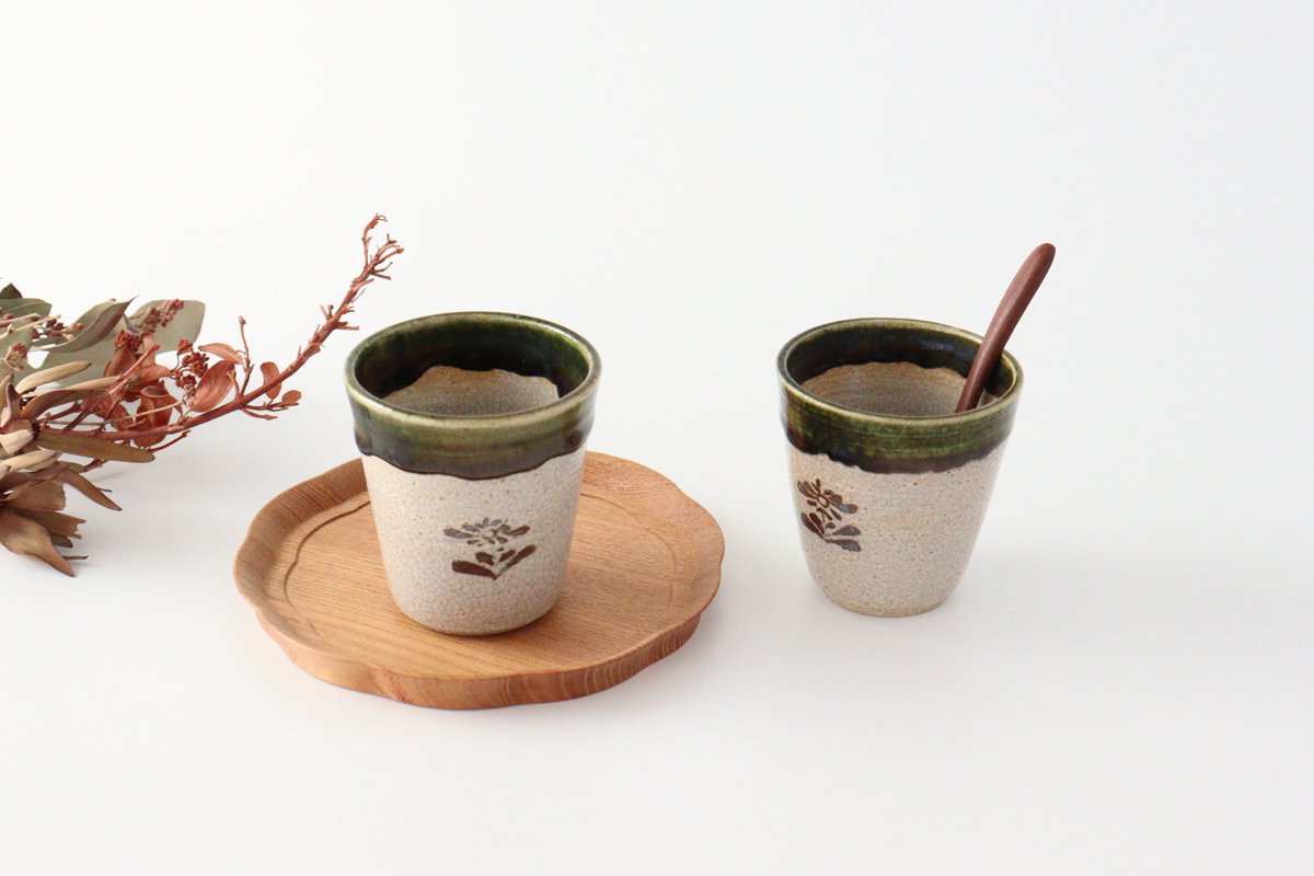 Kasumi floret cup Oribe pottery Kitagama Kasumi Hiroshige Kato Seto ware
