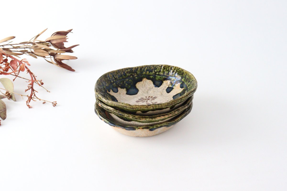 Kitagama Kasen Hiroshige Kato Small Bowl Oribe Flower | Kobachi Seto Ware