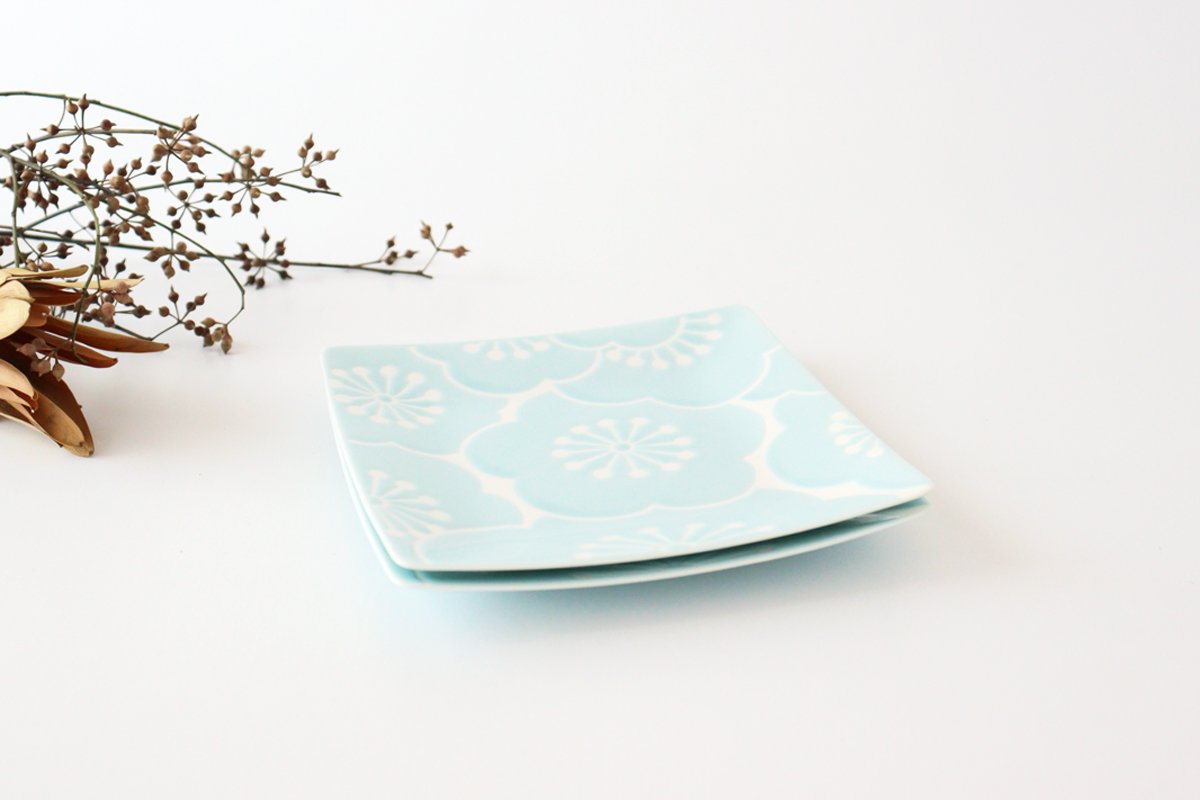 Plate Plum Blue Porcelain Hafuri Hasami Ware