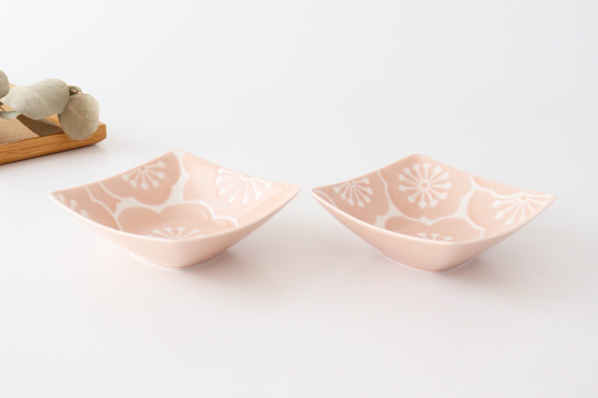 Small bowl Plum Peach Porcelain Hafuri Hasami ware