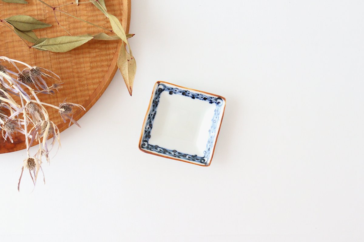 Square Sauce Plate Blue-lined Pattern | Arita Ware