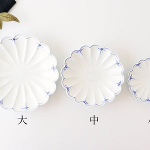 Chrysanthemum pattern plate large blue porcelain Fuchiasobi Hasami ware