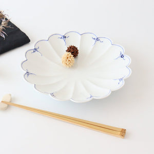 Chrysanthemum pattern plate large blue porcelain Fuchiasobi Hasami ware