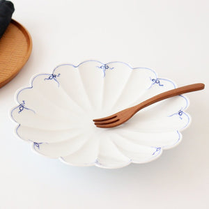 Chrysanthemum pattern plate large blue porcelain Fuchiasobi Hasami ware
