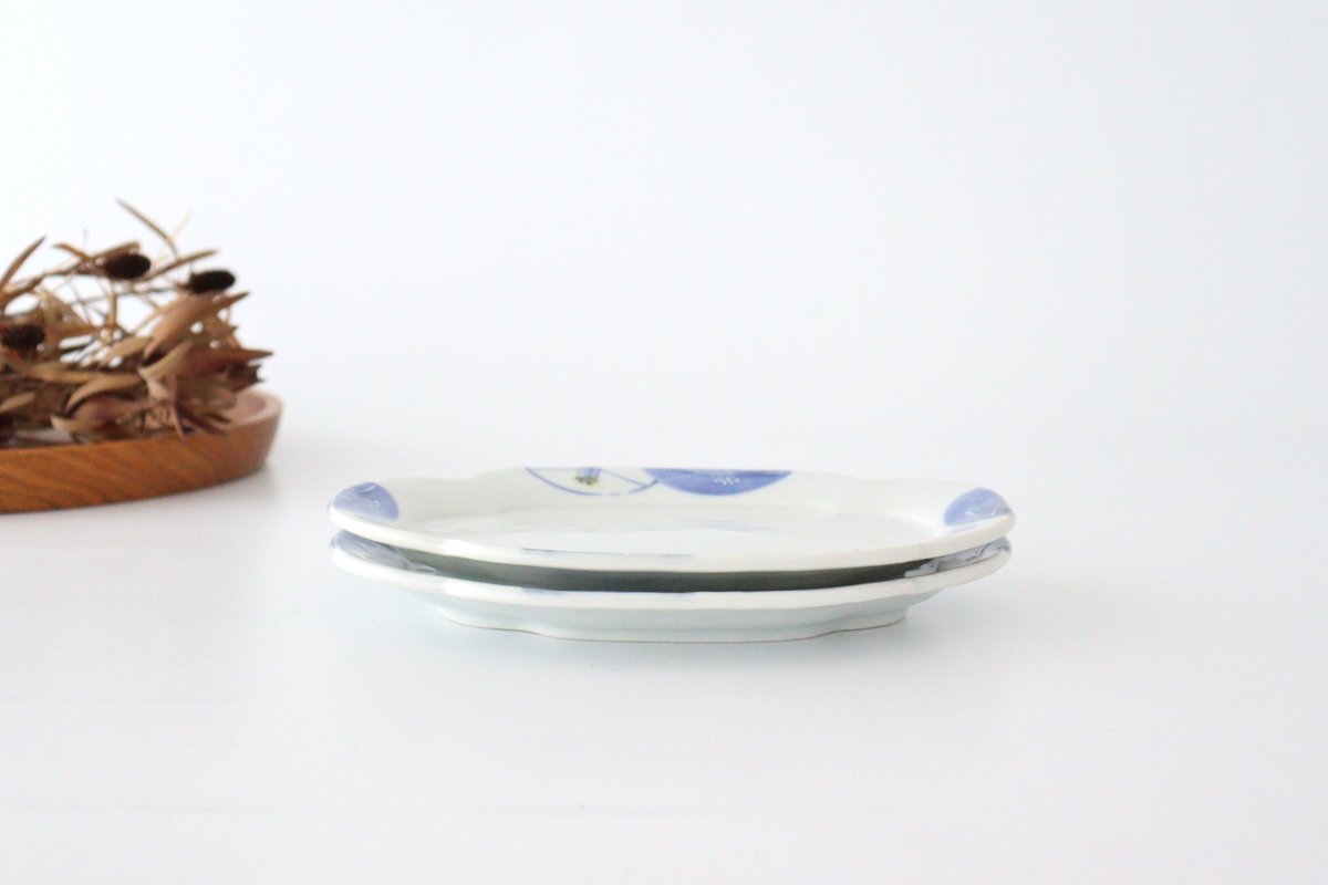Mukuro plate, dyed camellia, porcelain, Kurochin kiln, Mino ware