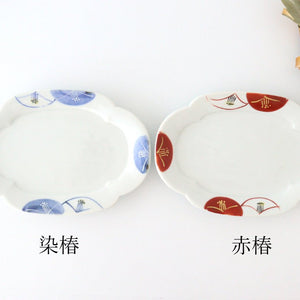 Mukuro plate, red camellia, porcelain, Kurochin kiln, Mino ware