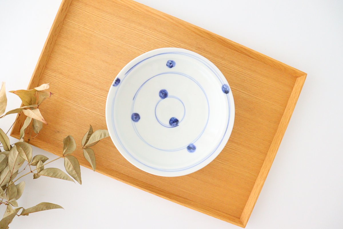 Japanese plate, dyed flower pattern, porcelain, Kurochin kiln, Mino ware