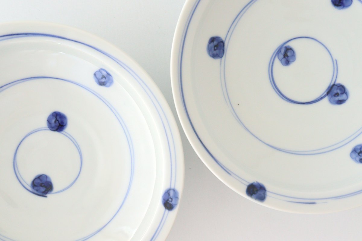 Zoho Kiln Round Plate Blue Flower Pattern | Mino Ware