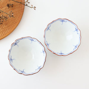 Small bellflower bowl, dyed, blue porcelain, Fuchiasobi, Hasami ware