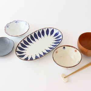 Small bellflower bowl, dyed, blue porcelain, Fuchiasobi, Hasami ware