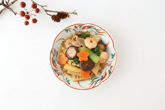 Zoho Kiln Side Plate Fuku and Red Phoenix Pattern | Mino Ware