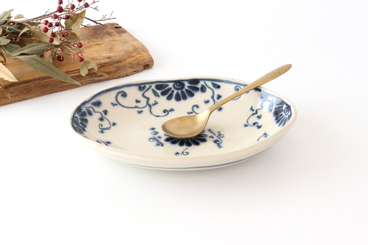 Oval Curry Bowl Blue Flower Annan | Servig Bowl Mino Ware