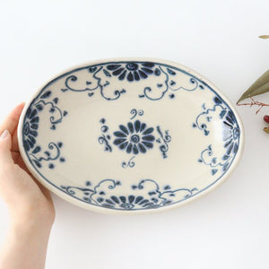 Oval Curry Bowl Blue Flower Annan | Servig Bowl Mino Ware