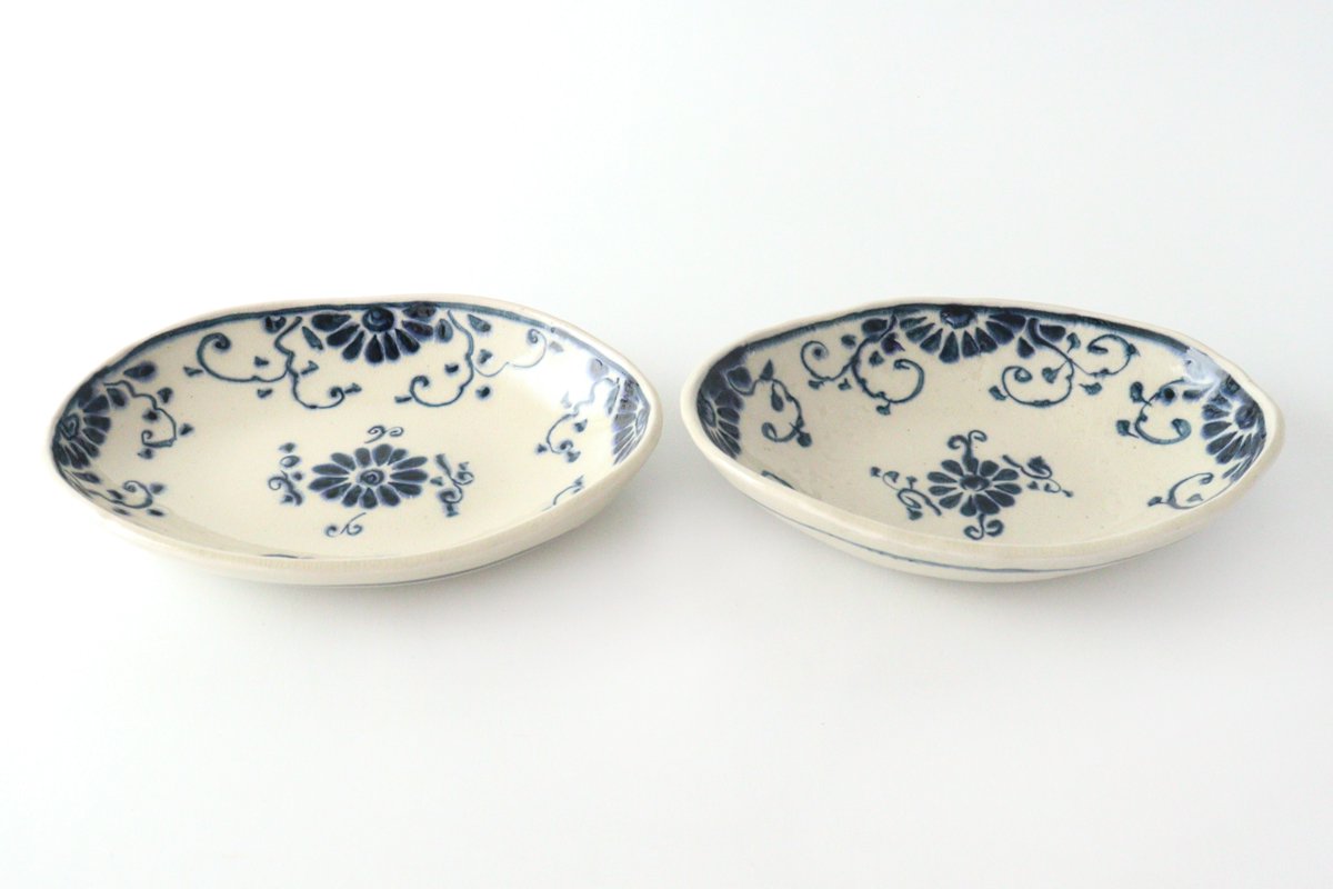 Oval Curry Bowl Blue Flower Annan | Servig Bowl Mino Ware