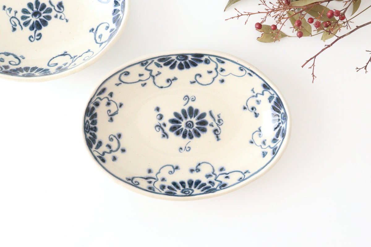 Oval Curry Bowl Blue Flower Annan | Servig Bowl Mino Ware