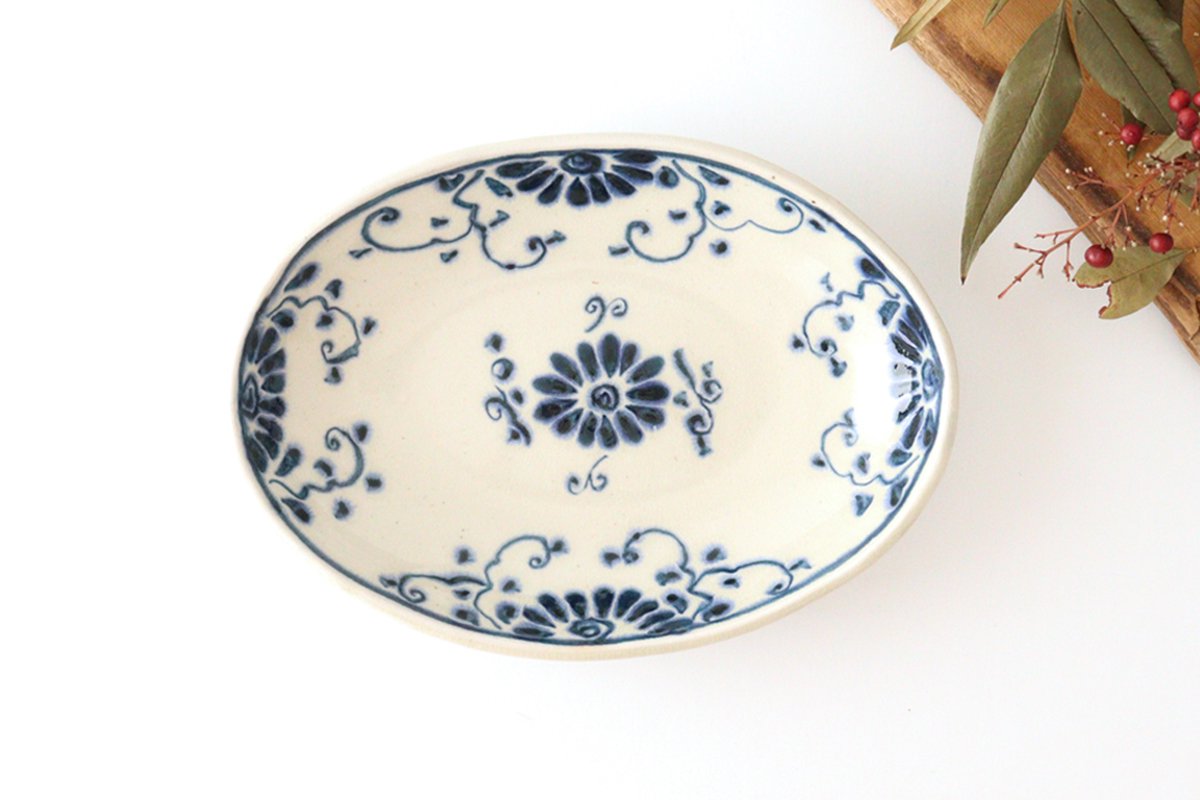 Oval Curry Bowl Blue Flower Annan | Servig Bowl Mino Ware