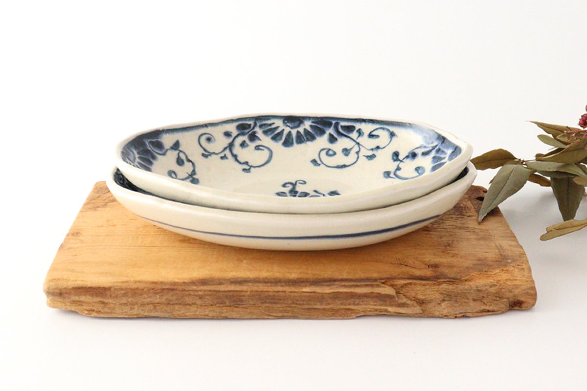 Oval Curry Bowl Blue Flower Annan | Servig Bowl Mino Ware