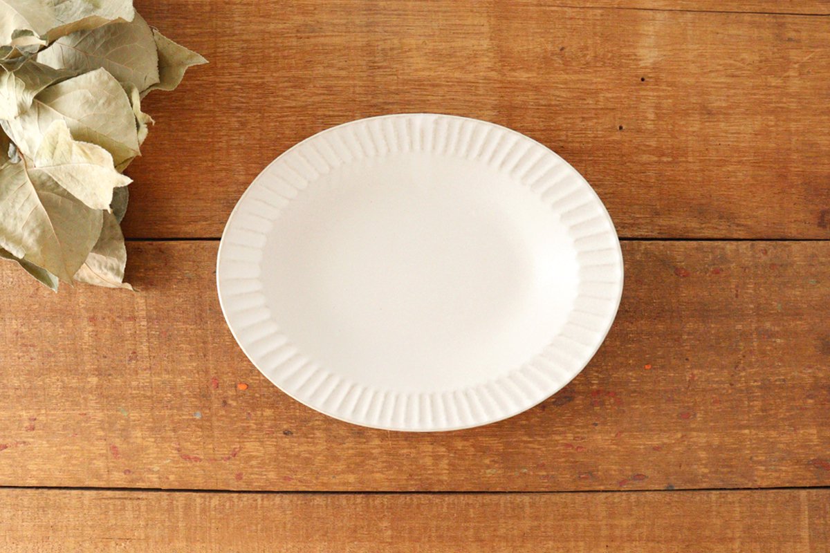 Oval Platter Chrysanthemum White | Mino Ware