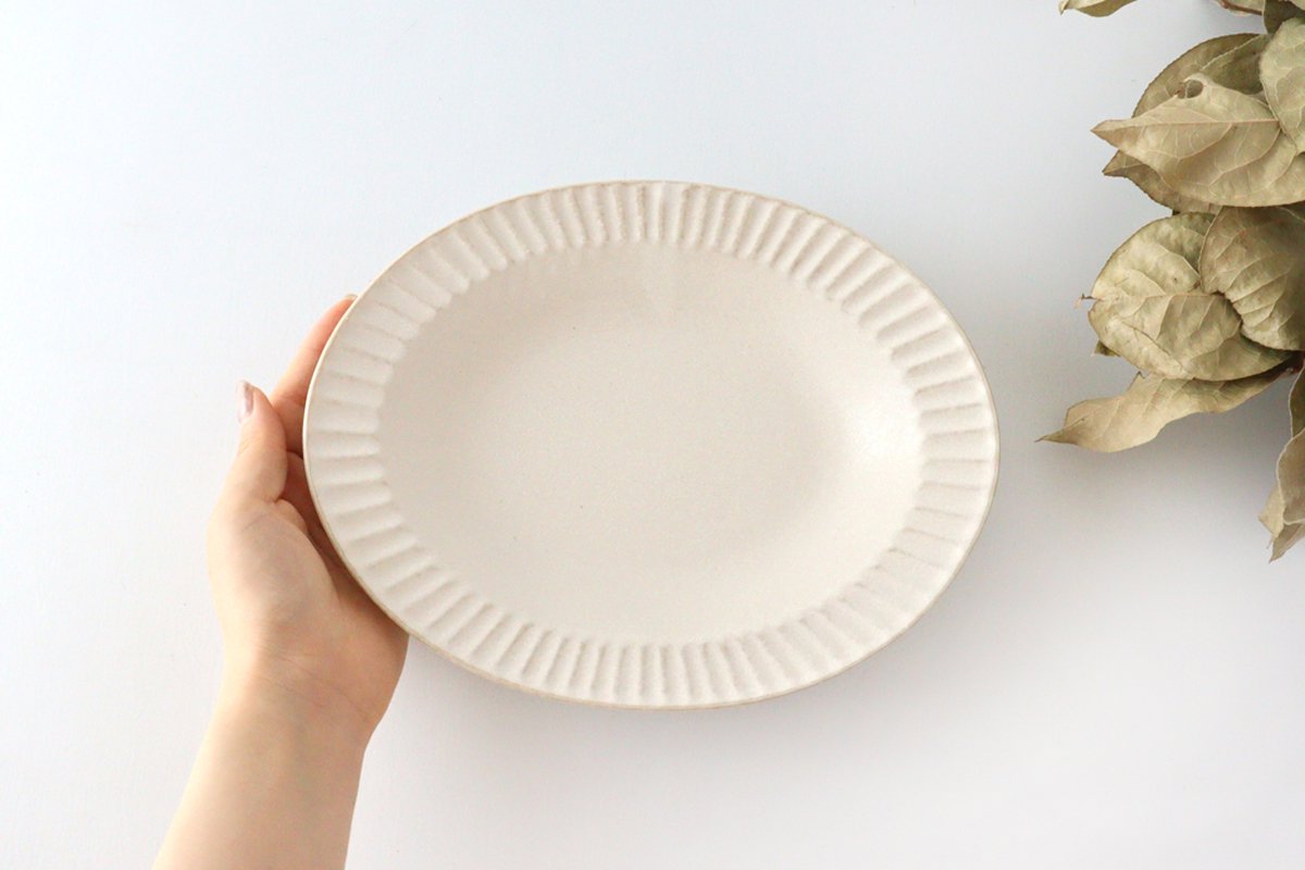 Oval Platter Chrysanthemum White | Mino Ware