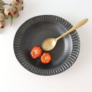 Round plate 22.5cm/5.9in Black porcelain Kikuhana Mino ware