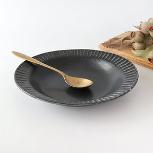 Round plate 22.5cm/5.9in Black porcelain Kikuhana Mino ware