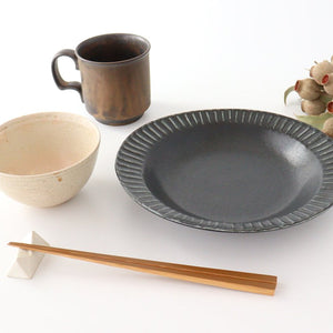 Round plate 22.5cm/5.9in Black porcelain Kikuhana Mino ware