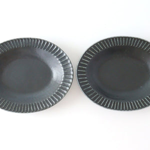 Oval platter black porcelain Kikuhana Mino ware