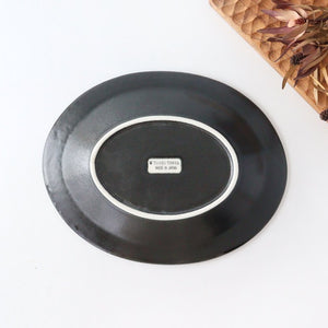 Oval platter black porcelain Kikuhana Mino ware