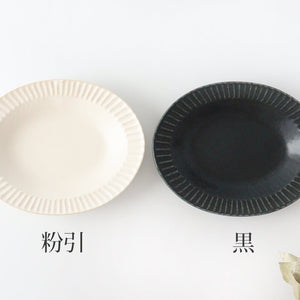 Oval platter black porcelain Kikuhana Mino ware