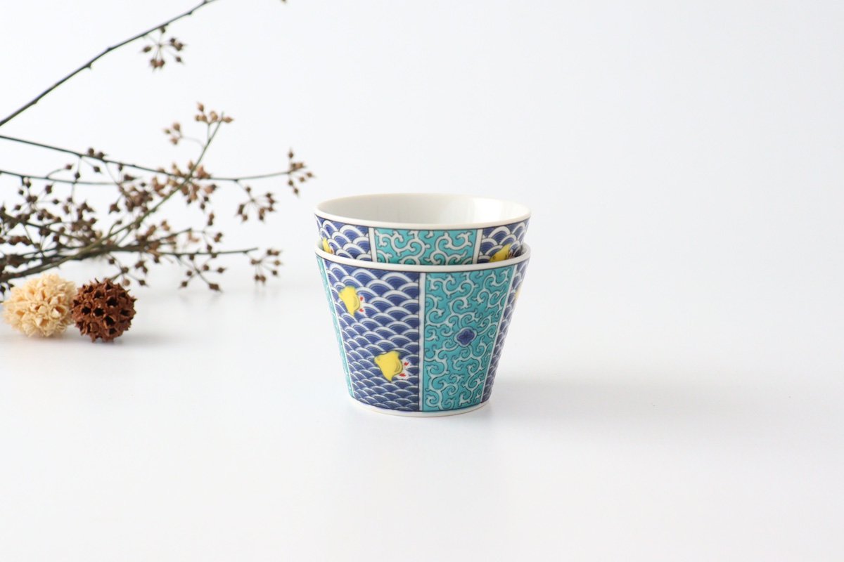 Seikou Kiln Soba Choko Blue Wave | Free Cup Kutani Ware