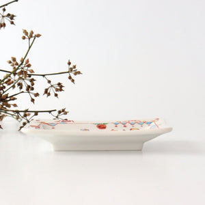 Long square small plate, flower chintz, porcelain, Ginshu kiln, Kutani ware