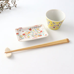 Long square small plate, flower chintz, porcelain, Ginshu kiln, Kutani ware
