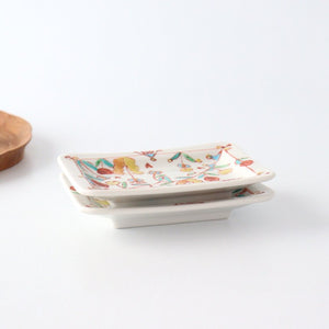 Long square small plate, flower chintz, porcelain, Ginshu kiln, Kutani ware