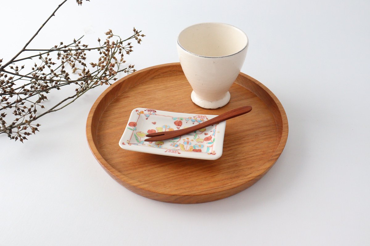 Long square small plate, flower chintz, porcelain, Ginshu kiln, Kutani ware