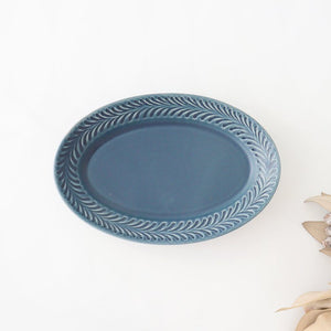 Oval plate S denim pottery rosemary Hasami ware