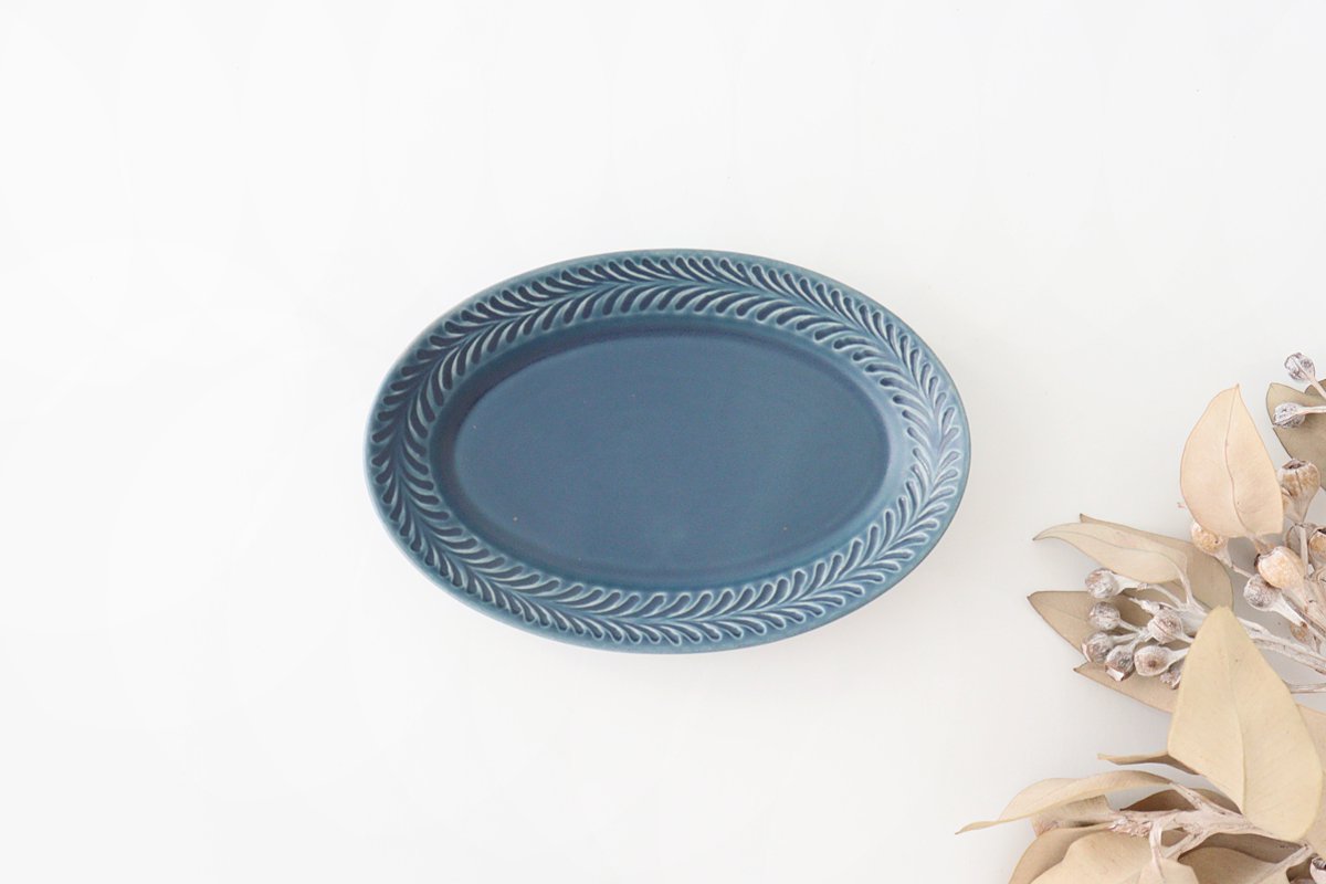 Oval plate S denim pottery rosemary Hasami ware