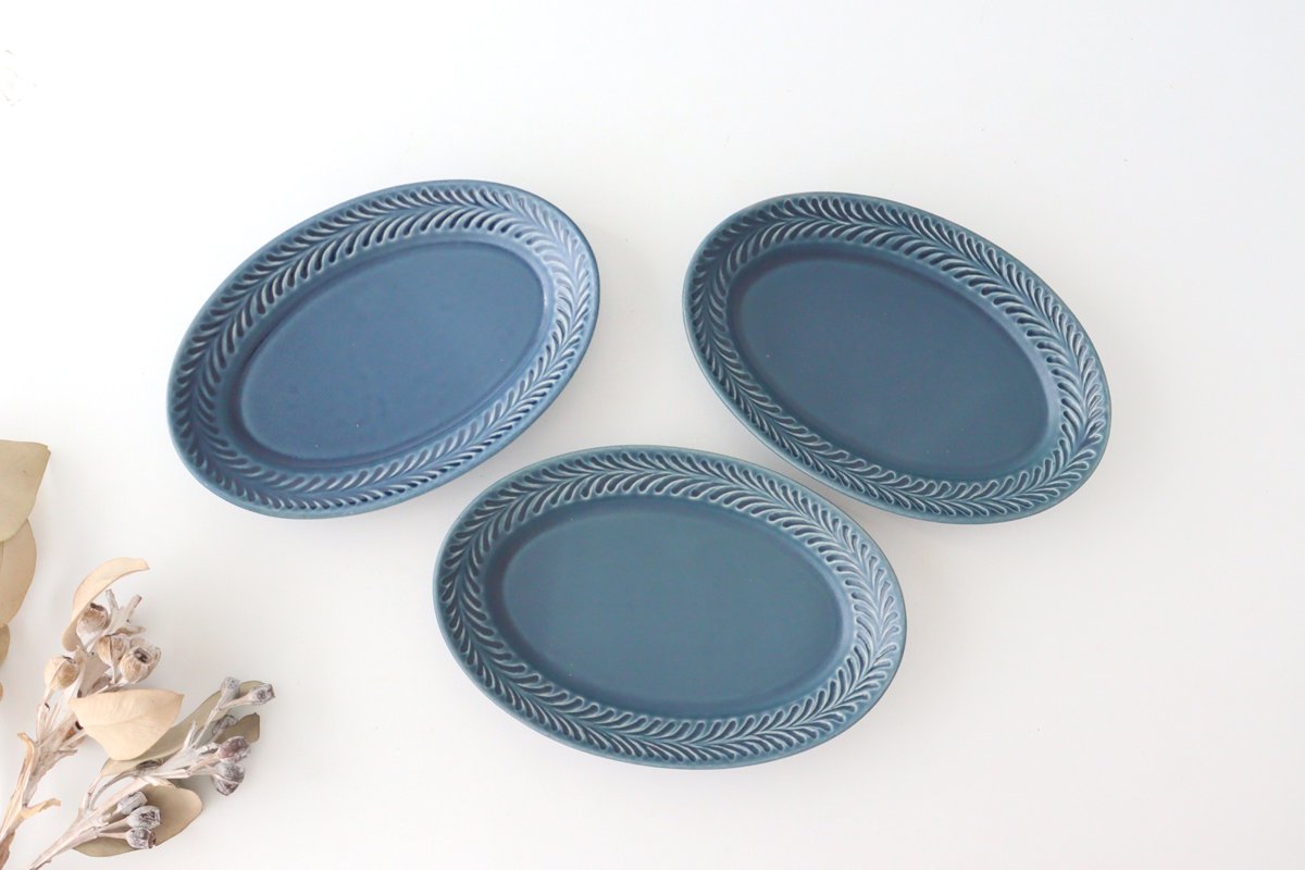 Oval plate S denim pottery rosemary Hasami ware