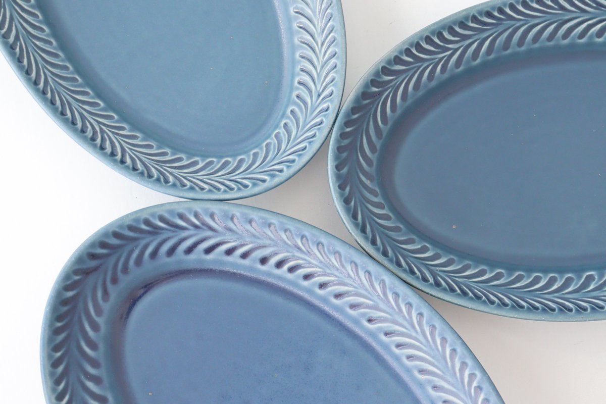 Oval plate S denim pottery rosemary Hasami ware