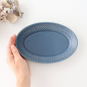 Oval plate S denim pottery rosemary Hasami ware