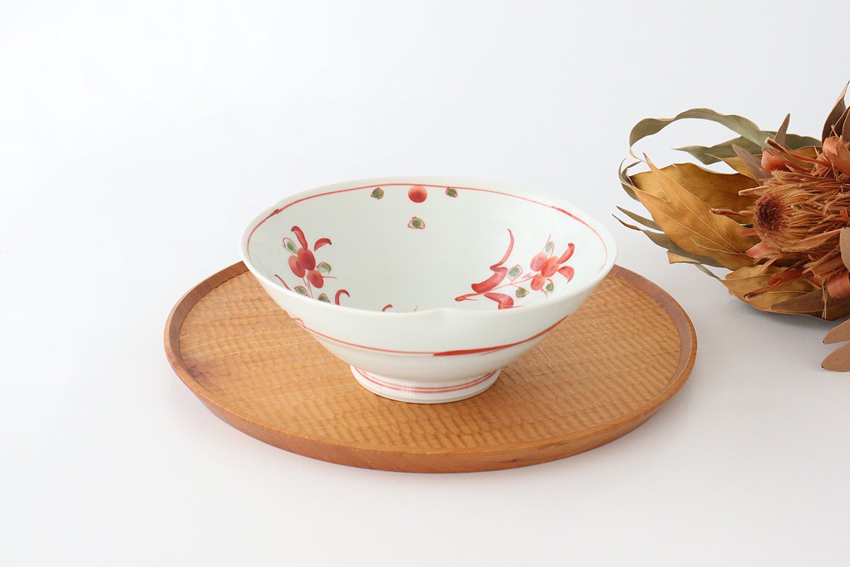 Banreki hand-painted multi-use bowl 18cm/7.1in Vermilion porcelain Hasami ware